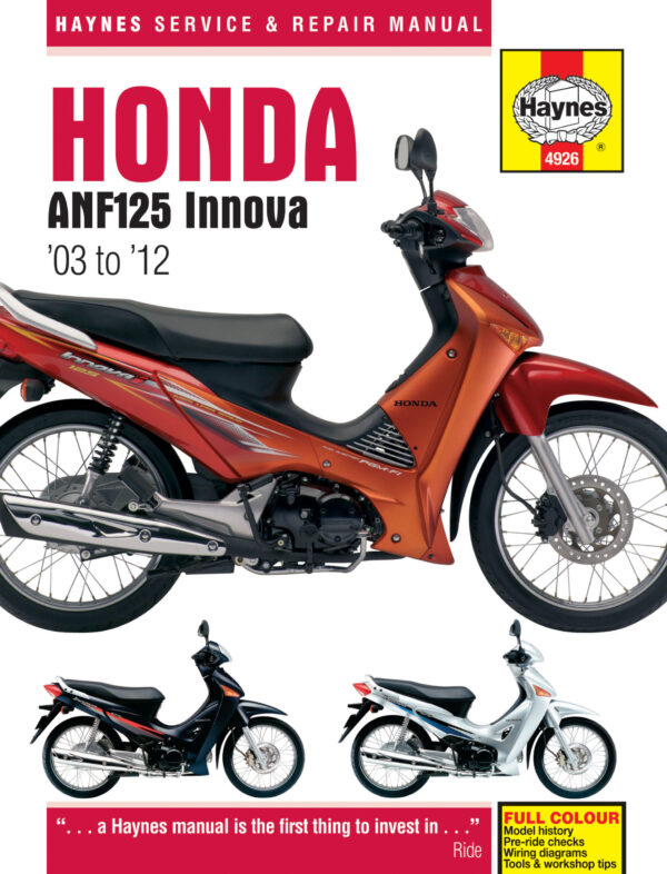 Haynes Honda reparasjonshåndbok for Honda ANF125 Innova Scooter (03 - 12)